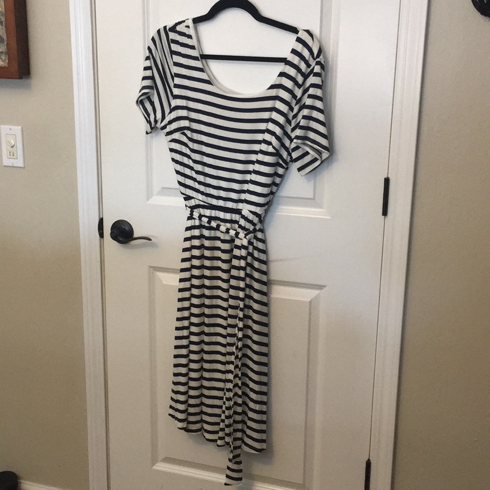 Navy and white striped dress